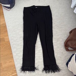 Black Pants with Feather Trim